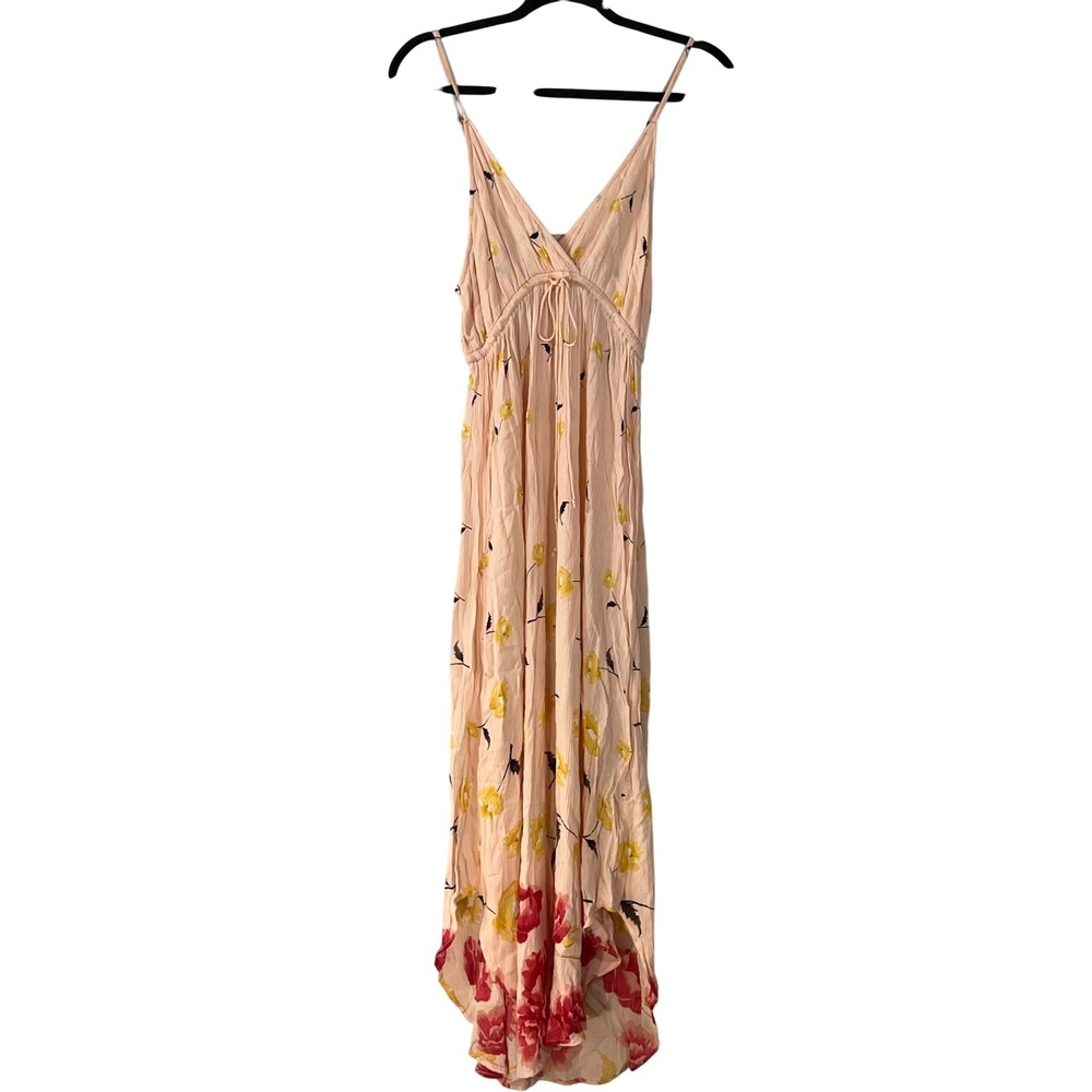 Billabong Pastel Pink Floral Boho Dress Medium Vacation Beach Cottagecore Vneck